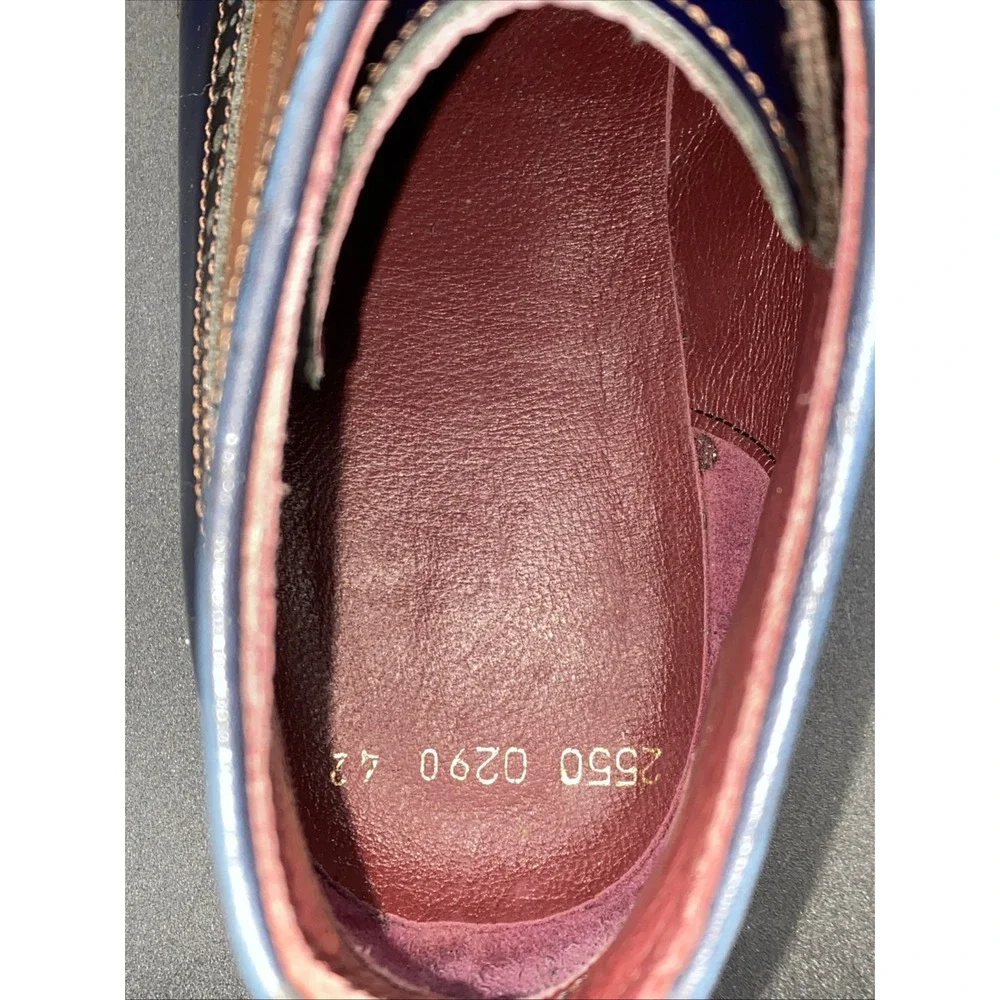 Brown-Navy Blue Wingtip‎ Derby Leather Dress Shoe Men's 42